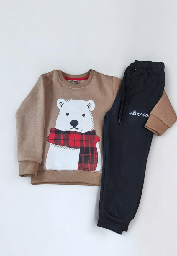 Bear Winter Sweatshirt & Black Premium Fleece Trouser