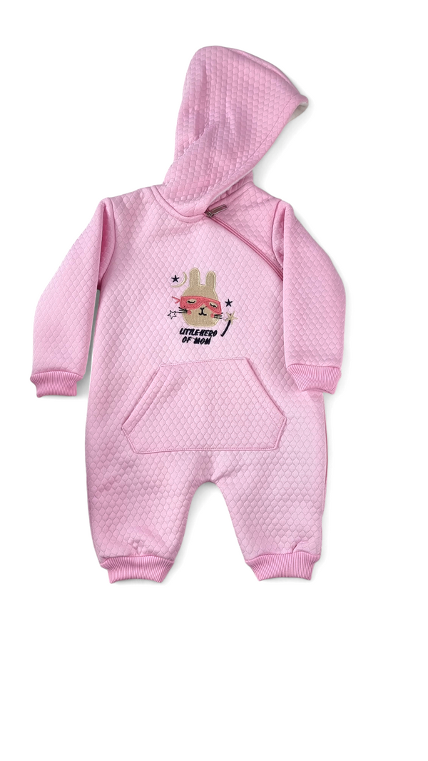 Little Hero Embroidery Embossed Premium Pink Romper