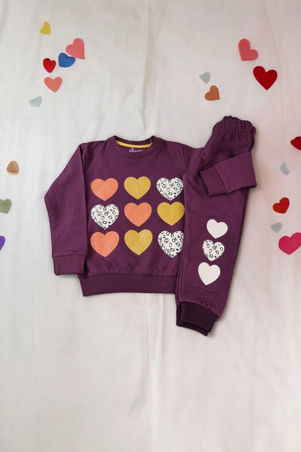 Nine Hearts Mehroon Fleece Tracksuit