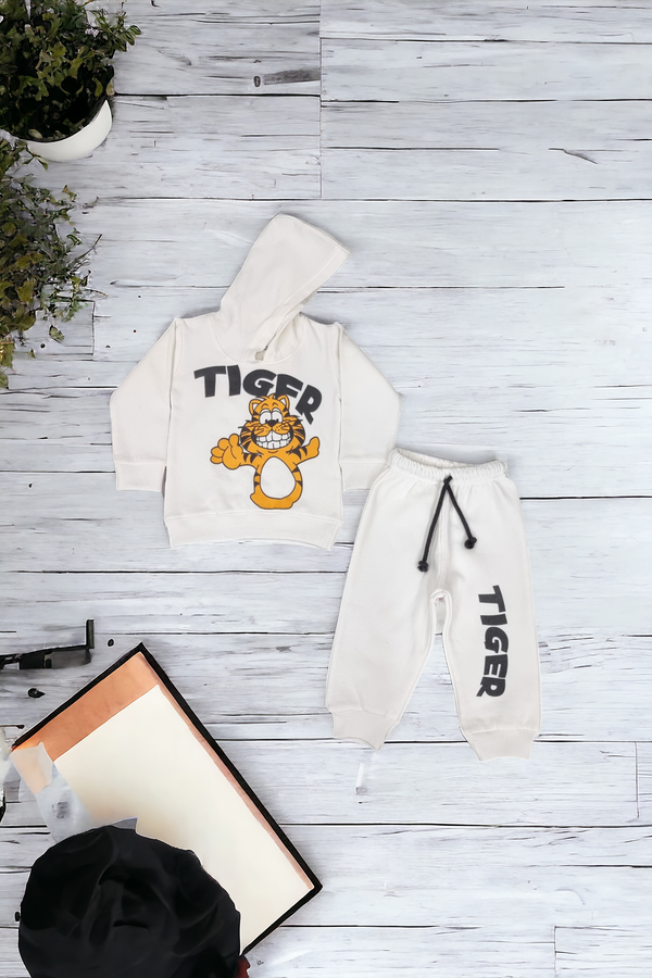 Smiling Tiger Print Fleece Hoodie & Trouser