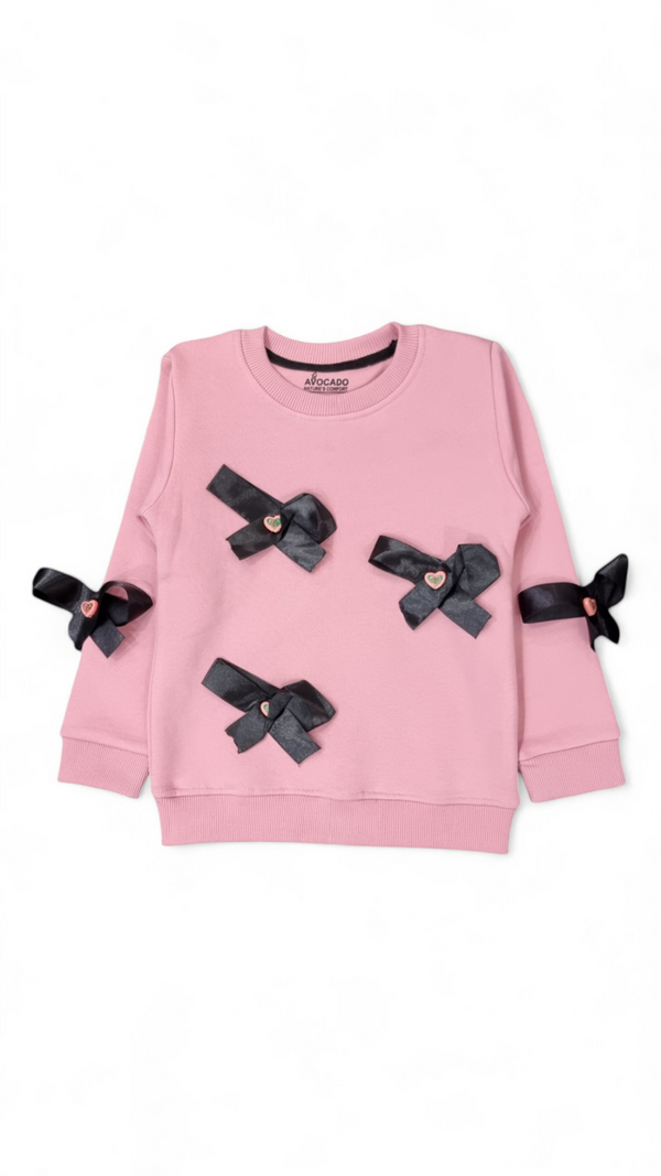 Blush Pink Bow Accent Fleece Sweatshirt