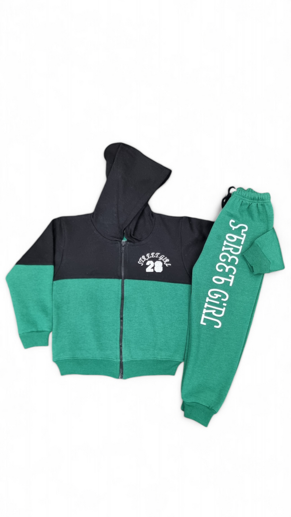 Street Girl Green/Black Panel Fleece Trouser