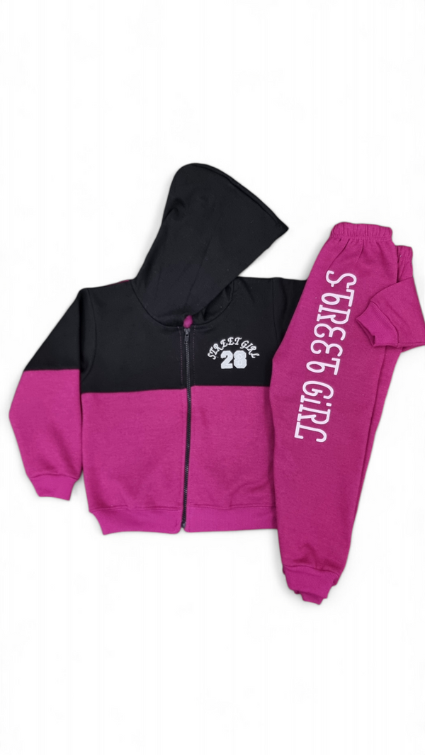 Street Girl Purple/ Black Panel Fleece Tracksuit