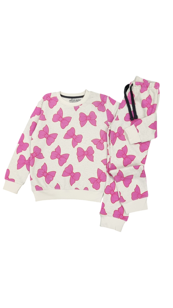 Pink Bow All Over Fleece Sweatshirt & Trouser