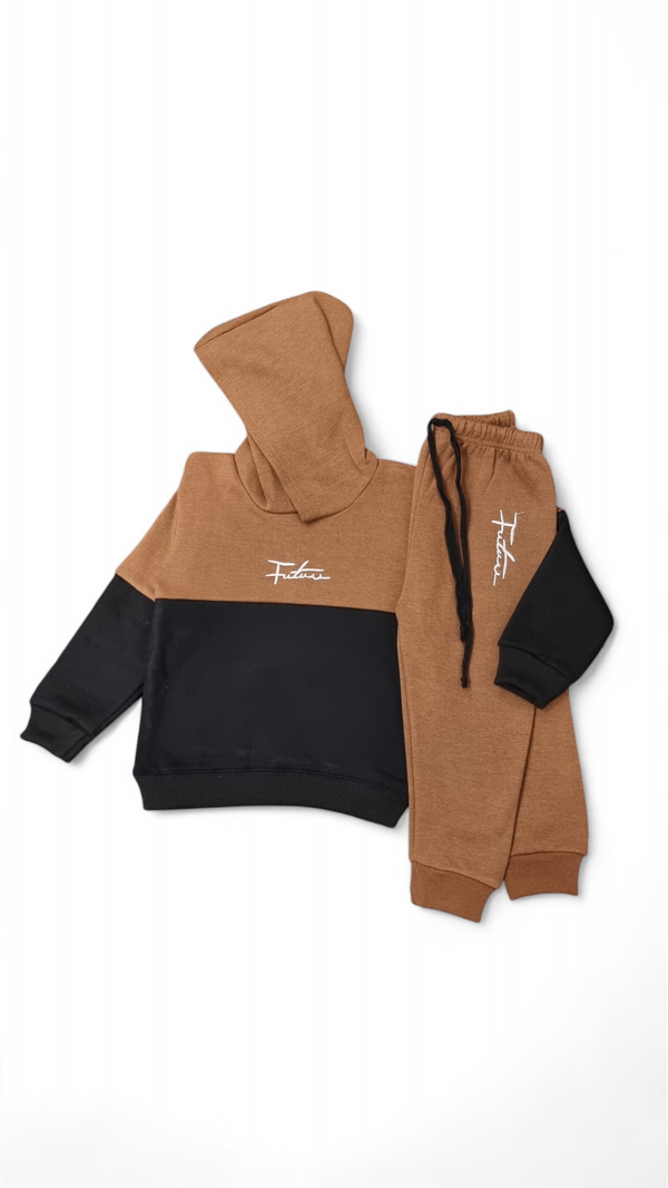 Future Brown/Black Panel Fleece Sweatshirt & Trouser