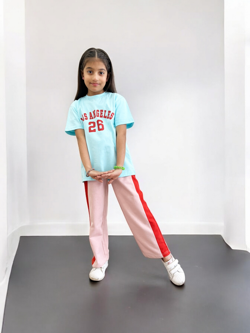 Los Angeles Tee & Red Panel Straight Terry Trouser