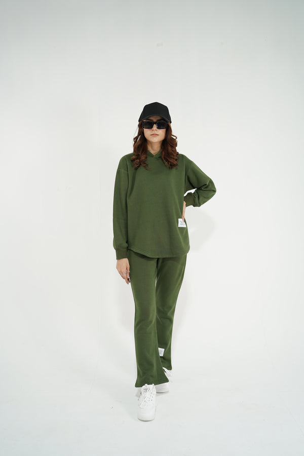 Green Oversized Comfort Lounge Fleece Tracksuit