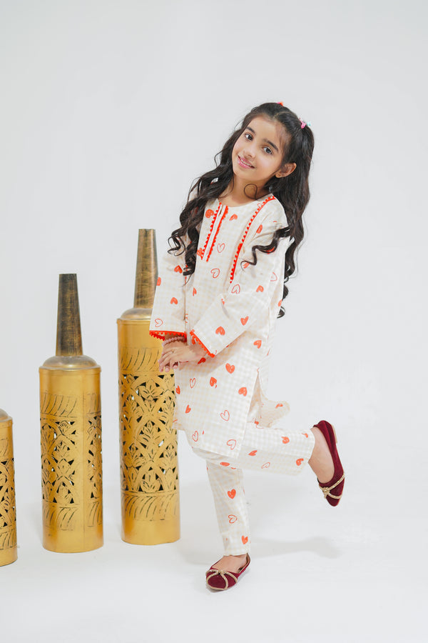 Cozy Hearts Printed Lace Kurti & Trouser