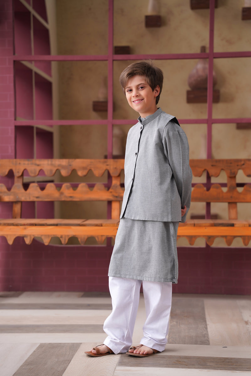 Ash Grey Elegance Kurta With Waistcoat 2 pc