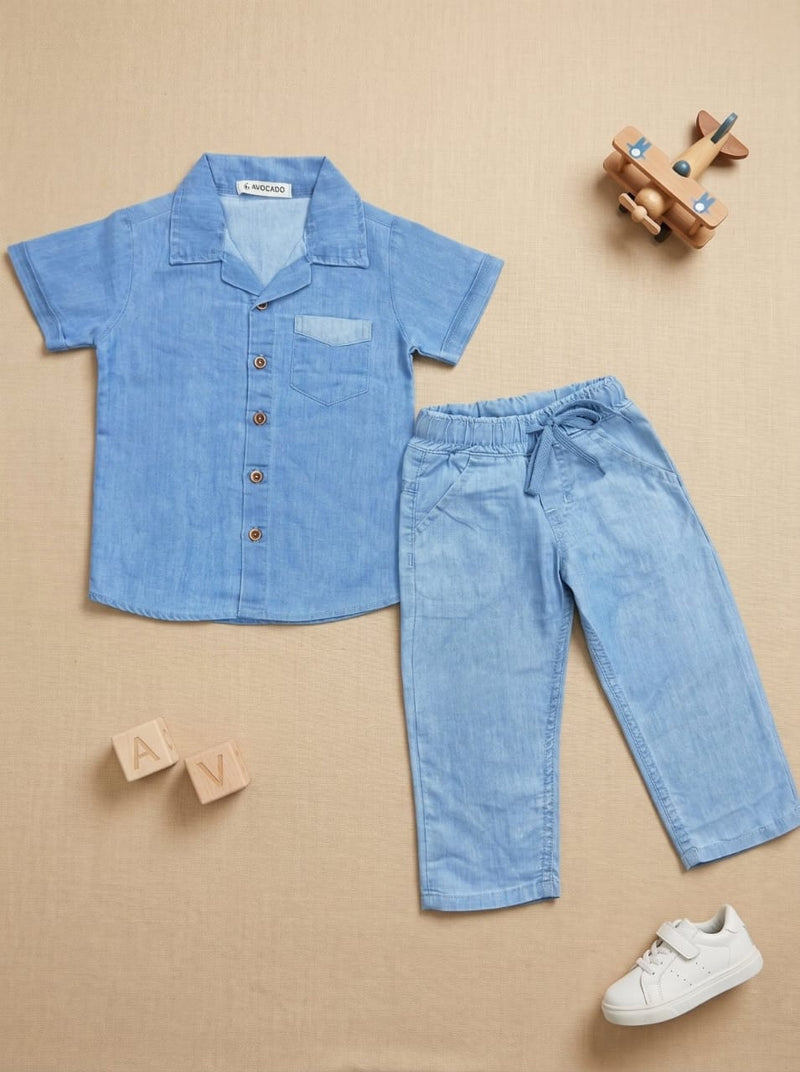 Sky Wash Shirt & Straight Trouser Without Inner (2 Pcs)