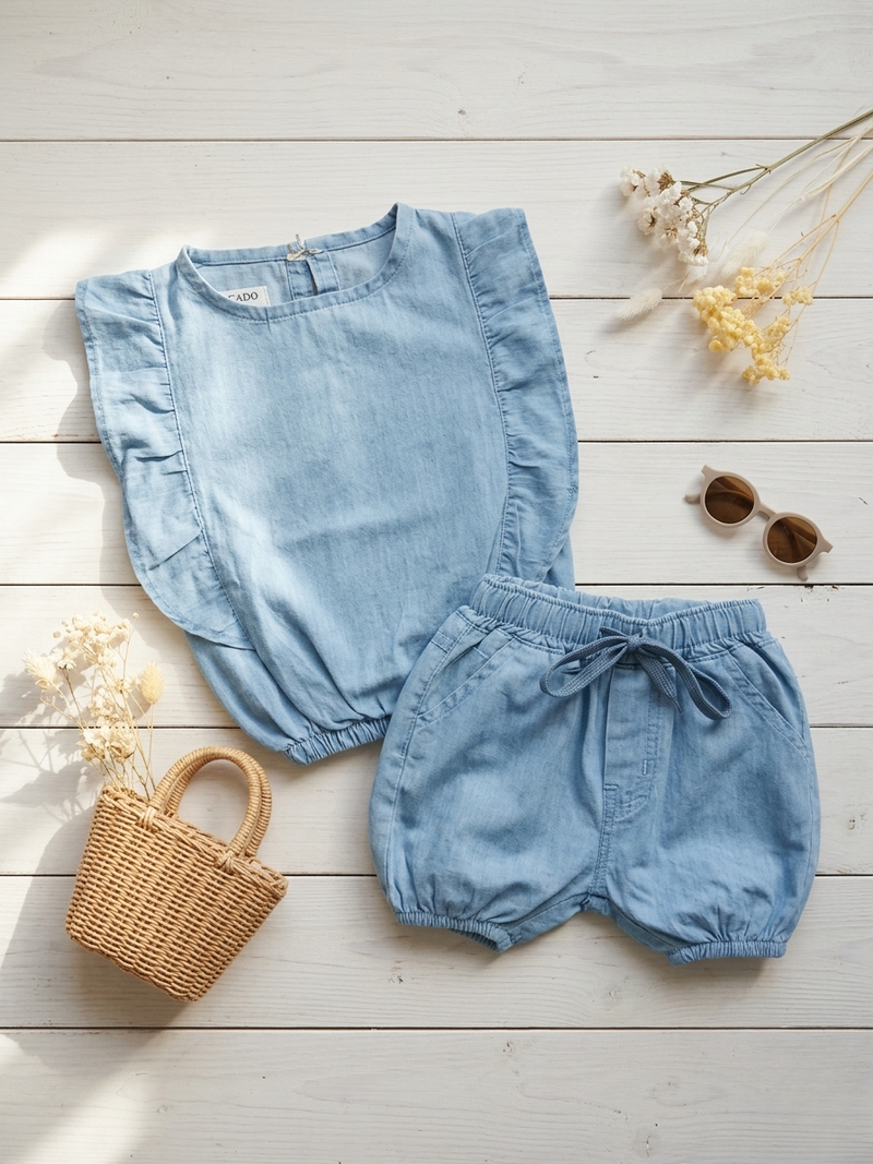 Soft Blue Flutter Shirt & Short