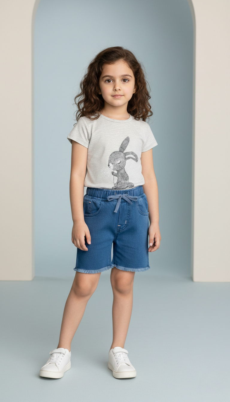 Bunny Printed Tee & Denim Short