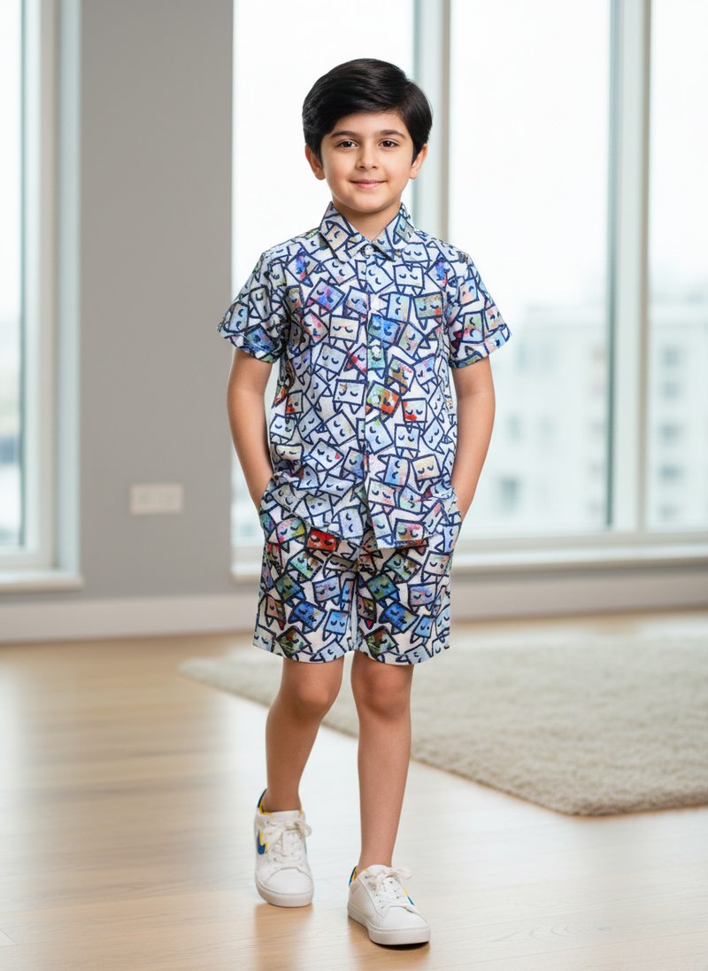 Playful Cartoon Faces Matching Shirt and Short