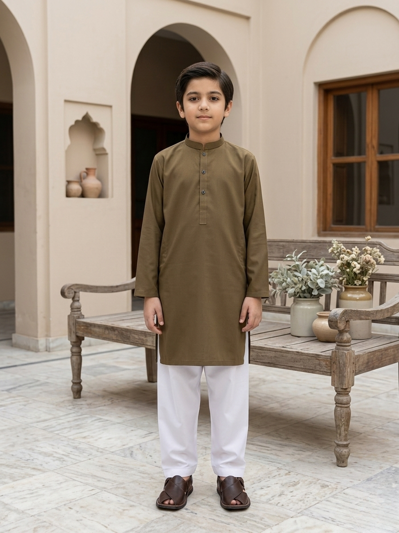 Desert Sand Classic Kurta & White Trouser (2 pcs)