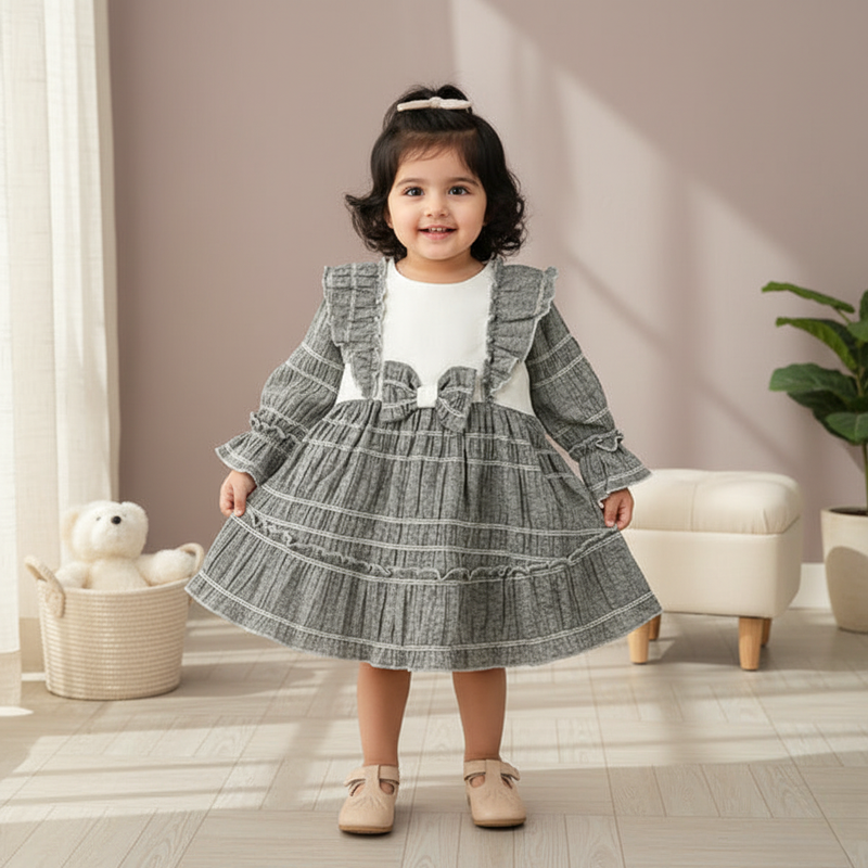 Vintage Grace Ruffle Grey Bow Frock