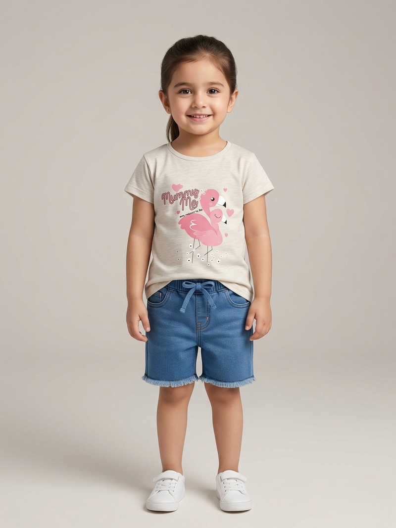 Mummy & Me Light Grey Tee & Denim Short