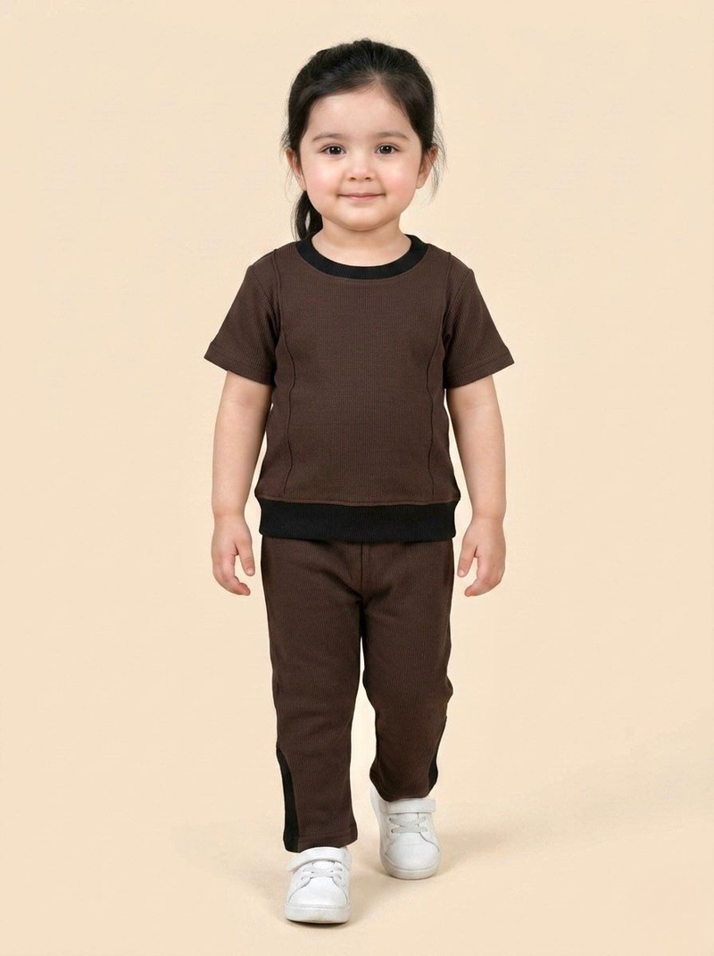 Cozy Dark Brown Ribbed Tee & Trouser