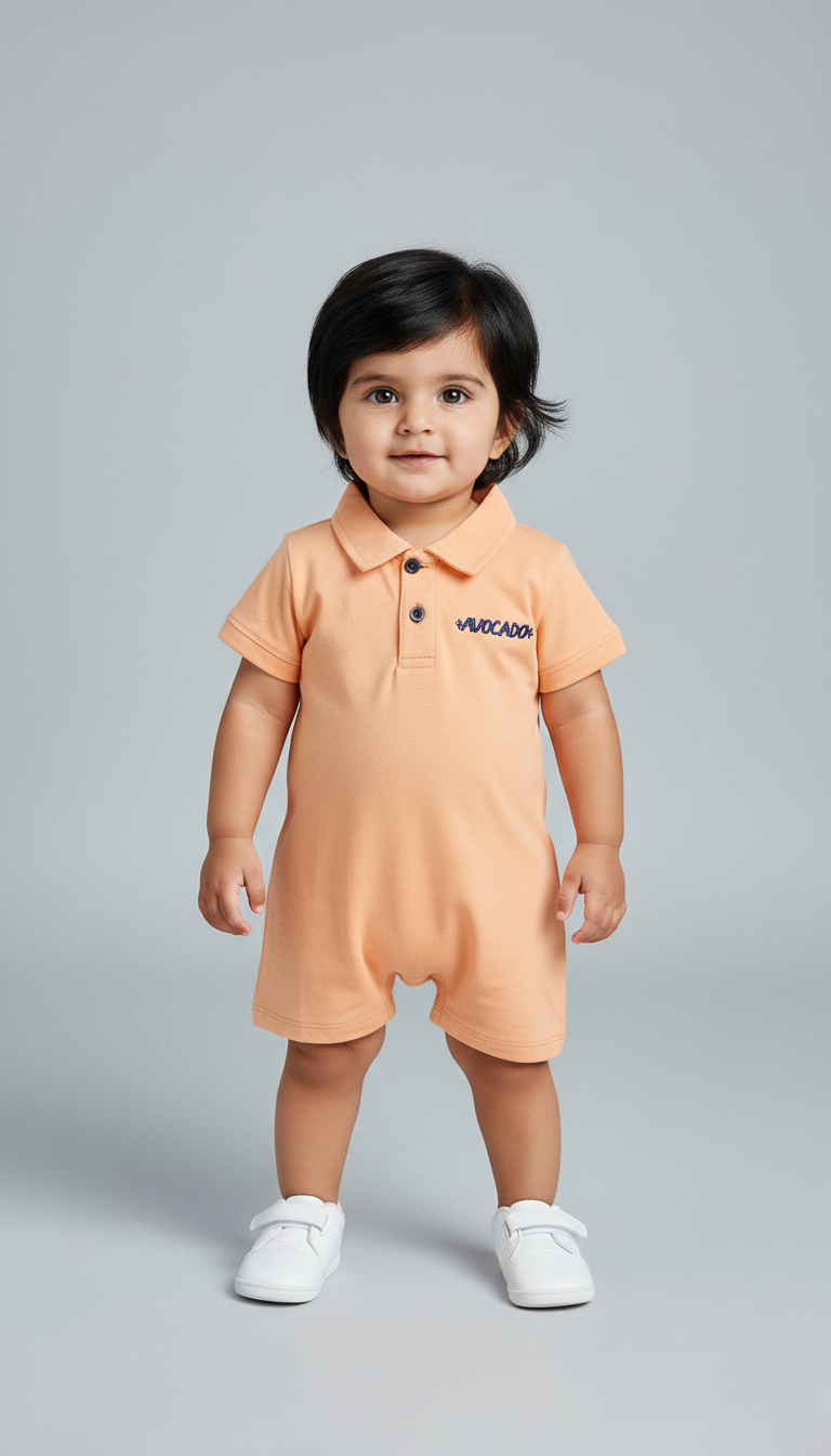 Avocado Embroidery Bright Orange Polo Romper