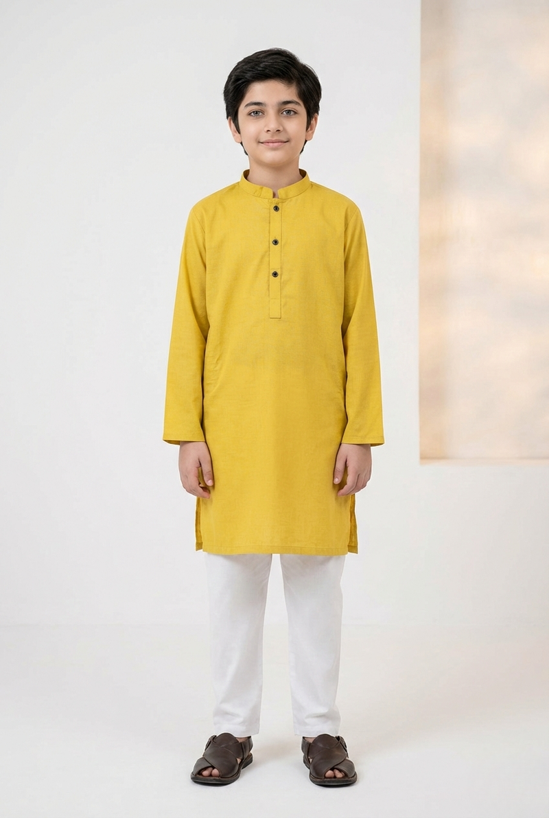 Yellow Geometric Self Cotton Kurta & Trouser