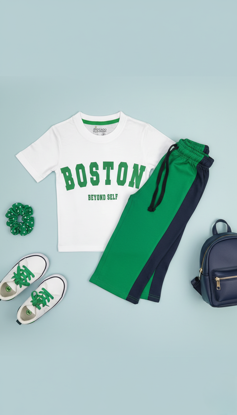 Boston Tee & Navy Panel Straight Terry Trouser