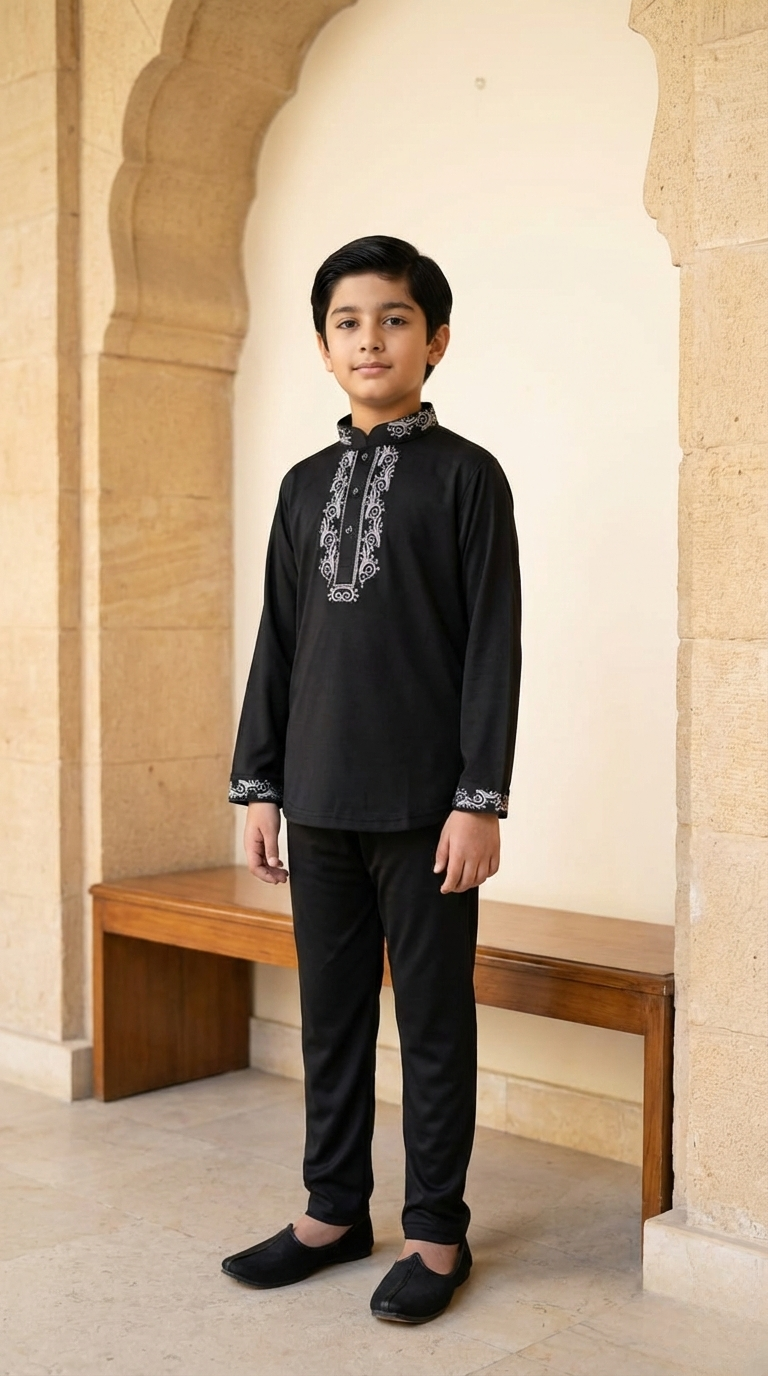 Ethnic Interlock Black Short Kurta & Trouser