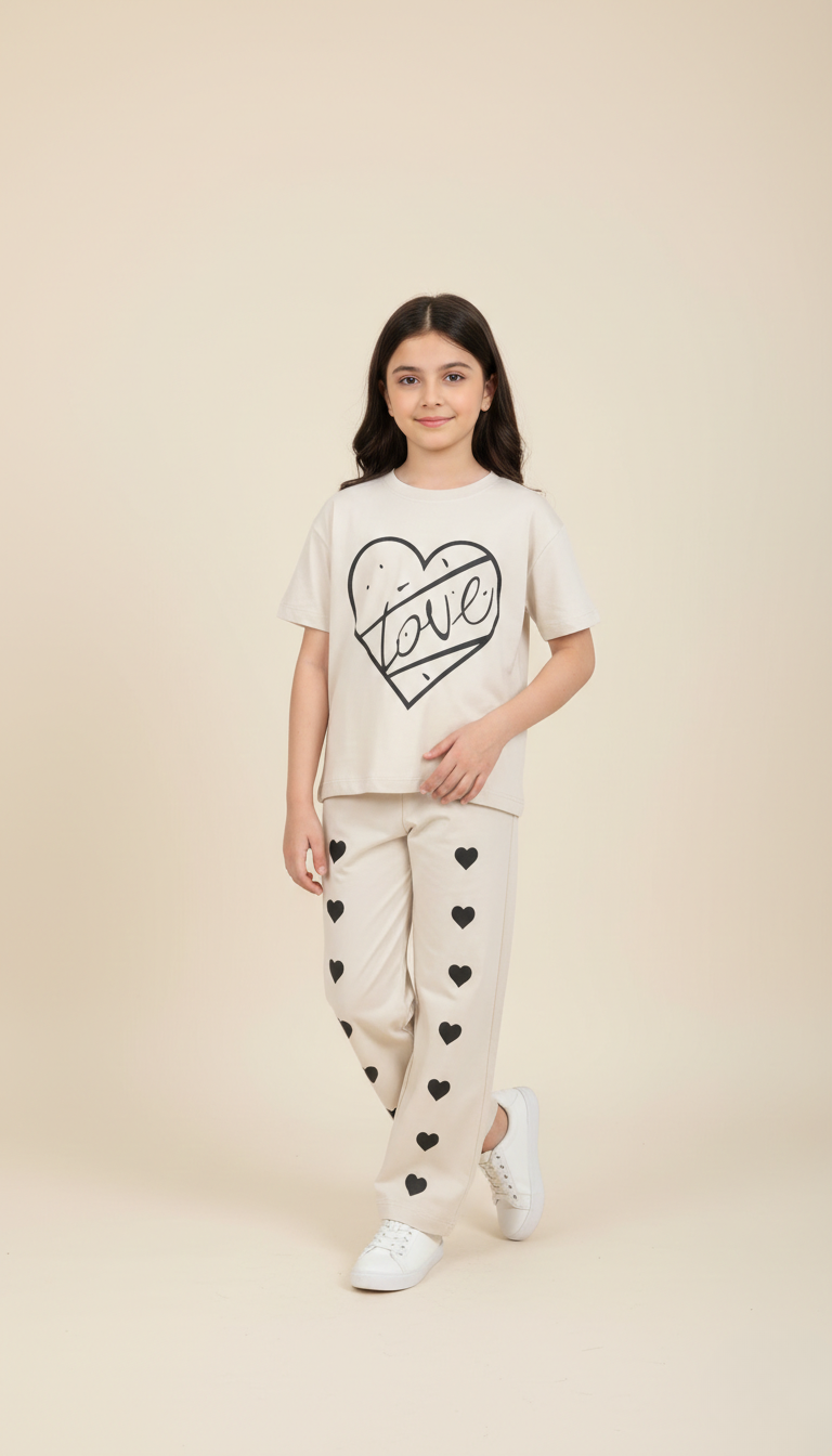 Little Love Heart Drop Shoulder Tee & Straight Trouser