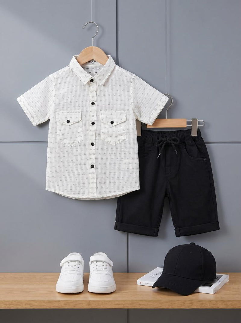 Prestige Dotted Shirt & Black Cotton Jeans Short