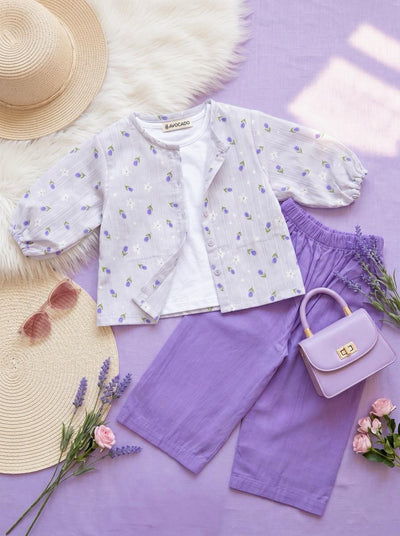 Lavender Bloom Shirt & Straight Trouser Without Inner 2 pc