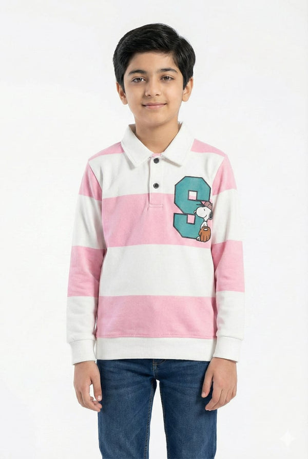 Striped Terry Winter Polo Sweat With Front Back Print