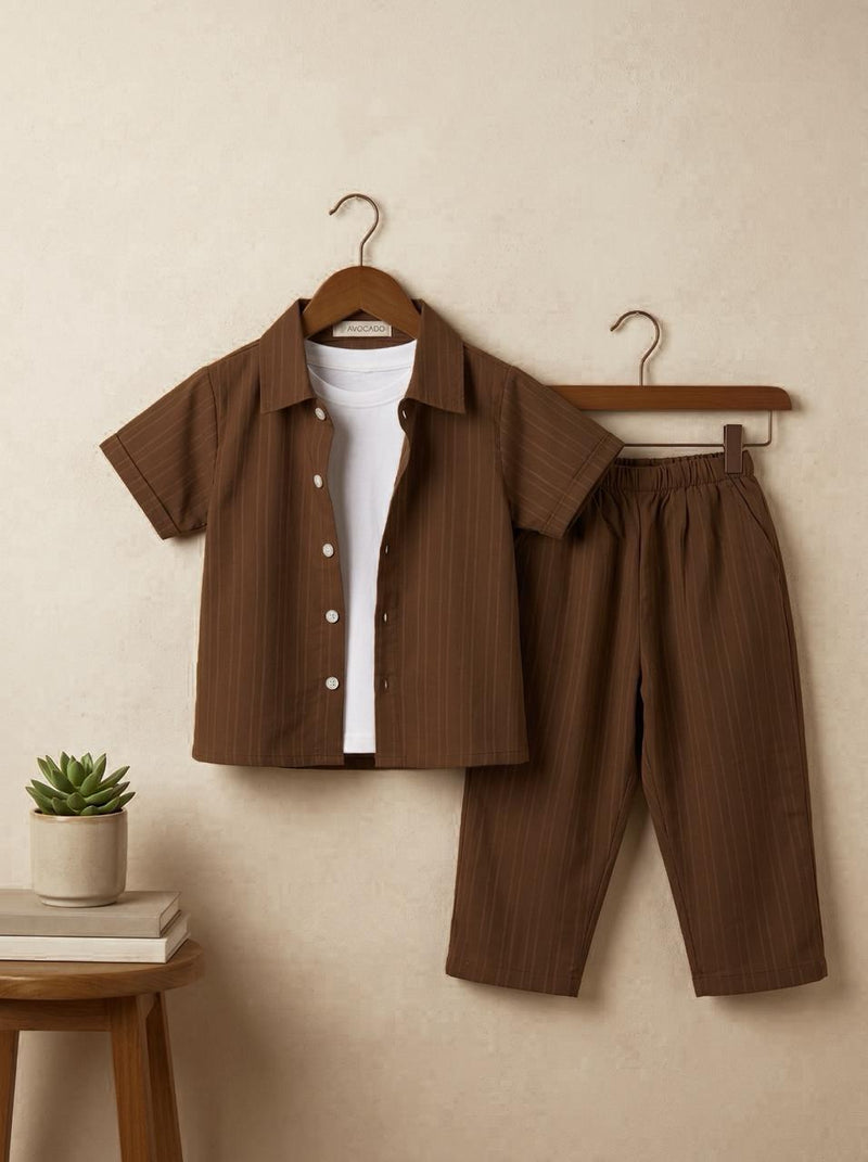 Mocha Luxe Linen Shirt & Straight Trouser Without Inner (2pc)