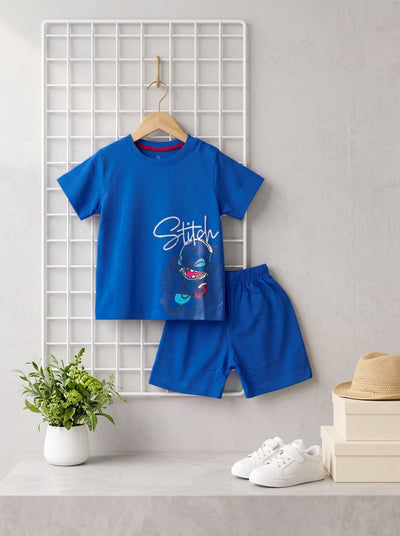 Stitch Print Royal Blue Tee & Short Infant