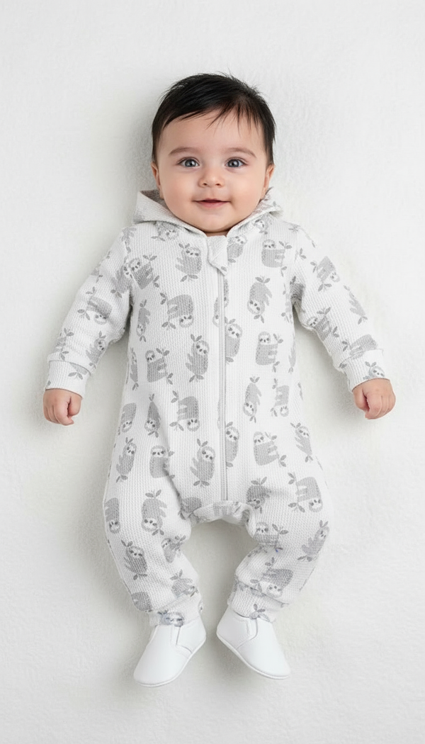 Sloth Print Baby Hooded Romper