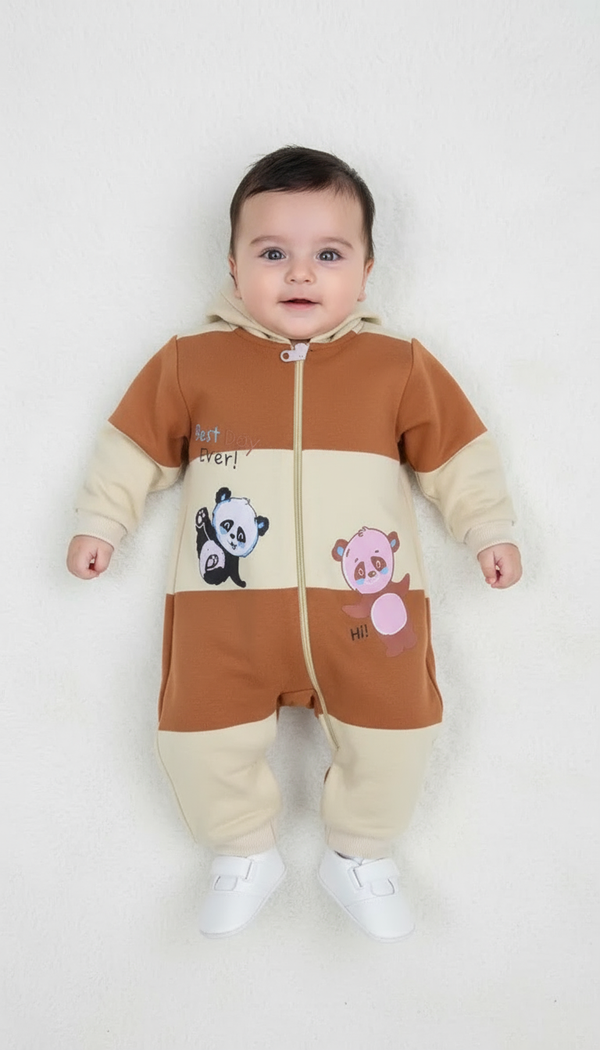 Baby Hooded Fleece Romper with Panda Print