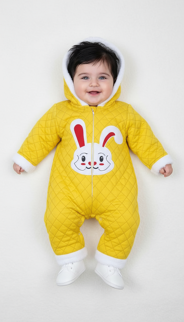 Warm Bunny Quilted Yellow Embossed Romper