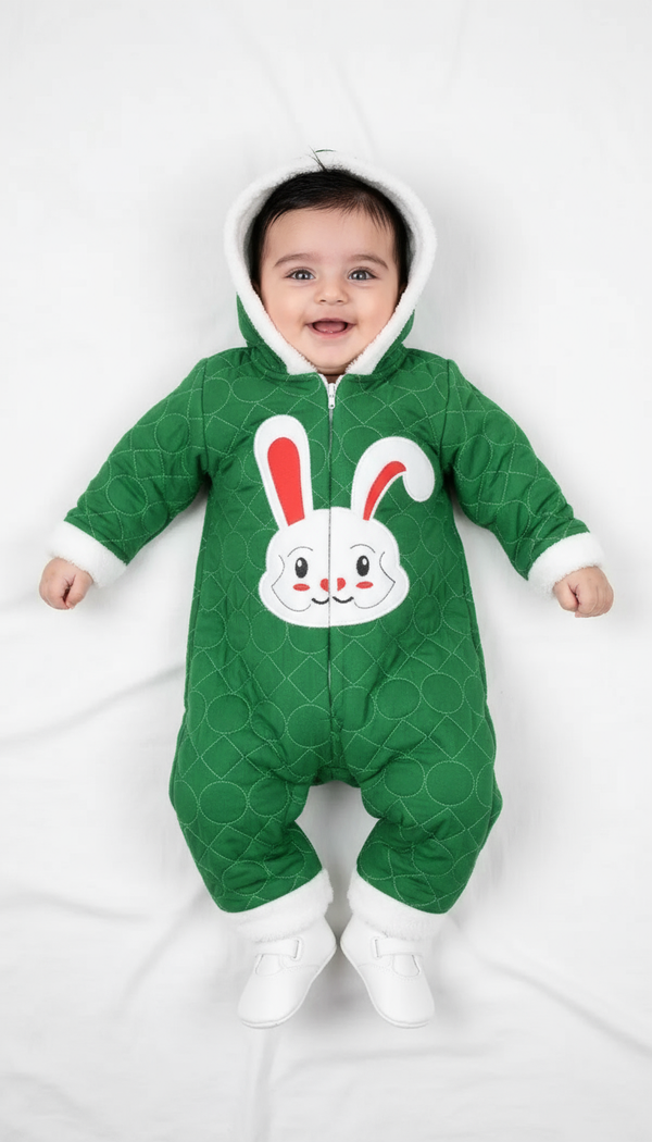 Warm Bunny Quilted Green Embossed Romper