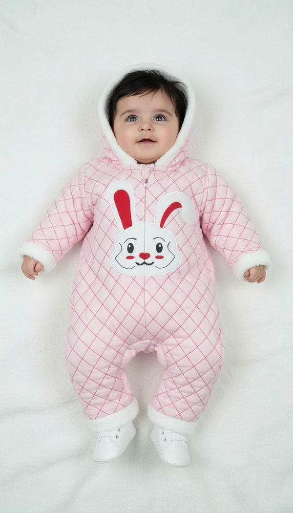 Warm Bunny Quilted Baby Pink Embossed Romper