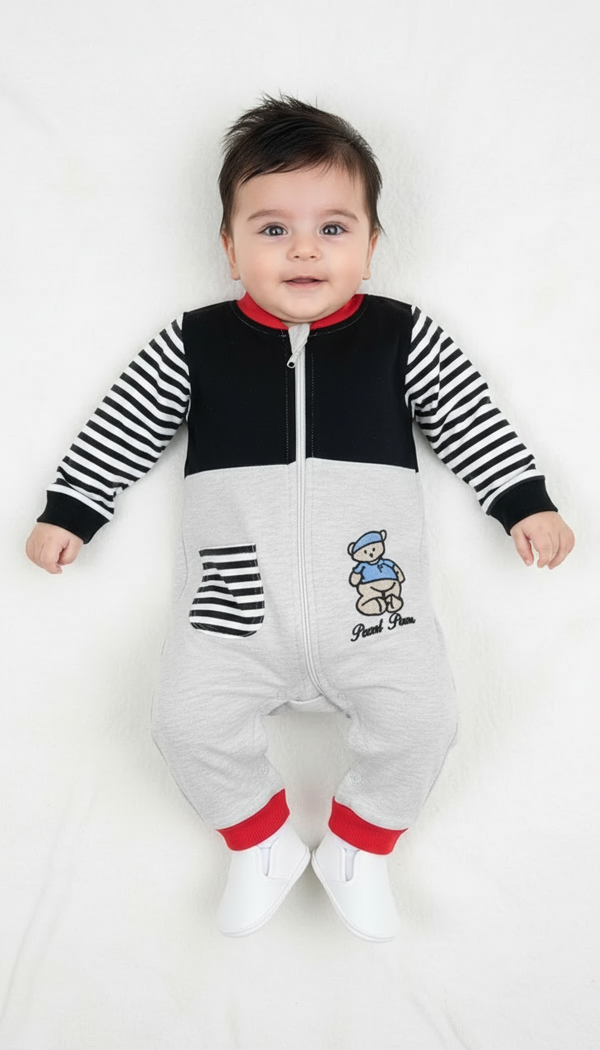 Pam Striped Teddy White Fleece Romper