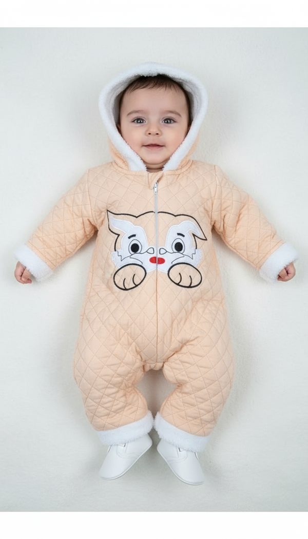Warm Kitty Quilted Peach Embossed Romper
