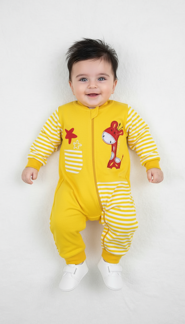 Striped Safari Giraffe Fleece Romper