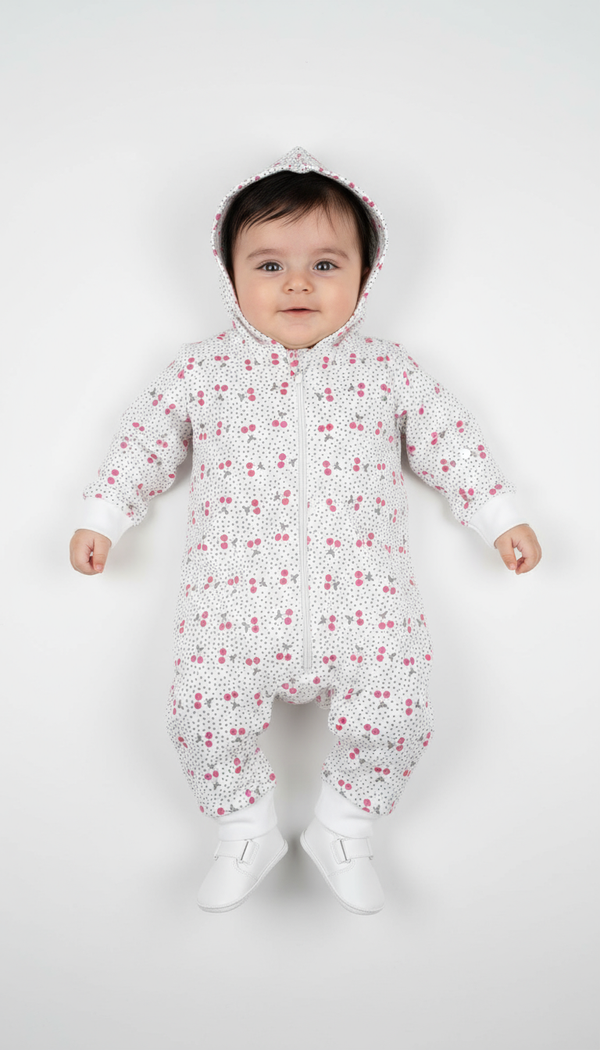Cherry Blossom  Terry Hooded Romper