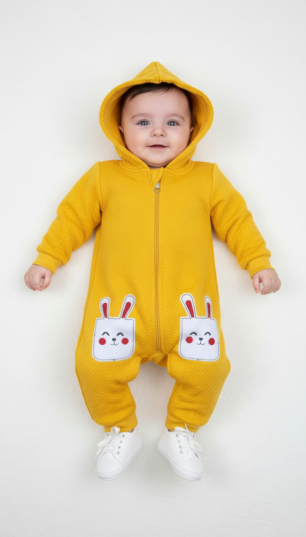 Cozy Duo Bunny Embossed Fleece Yellow Romper