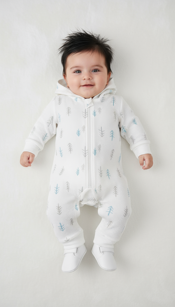 Forest Print Baby Hooded Mid-Season Romper