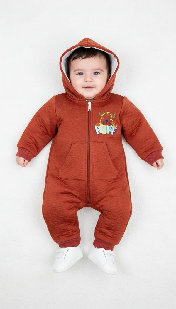 RUFF Embossed  Fleece Red Romper Infant