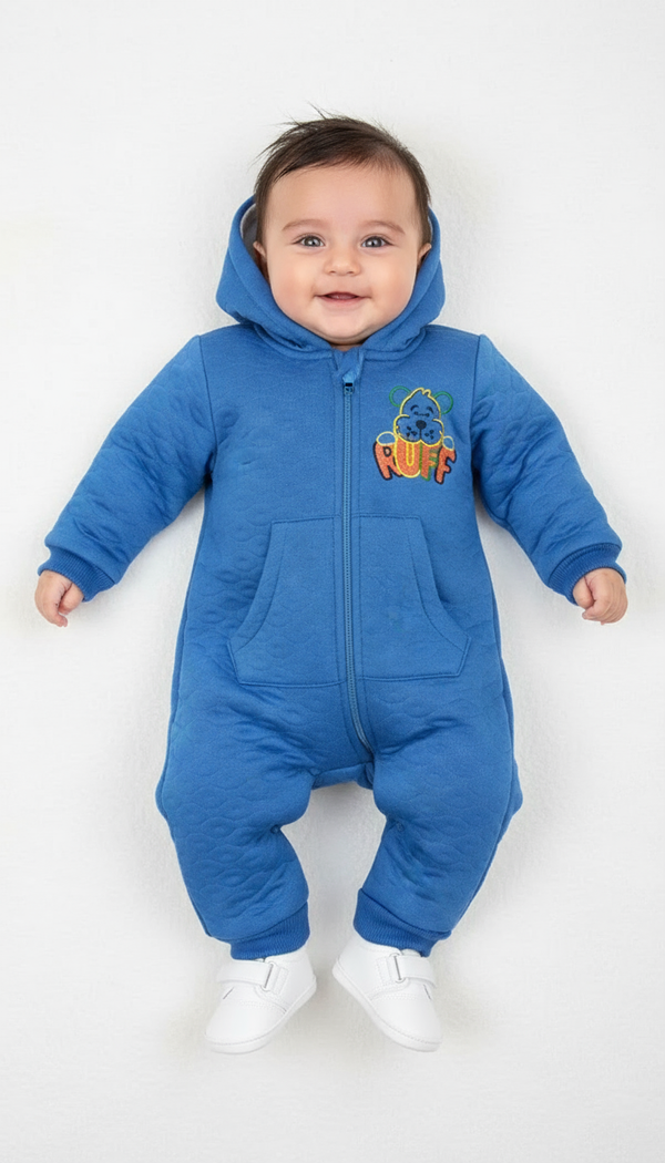 RUFF Embossed Fleece Blue Romper Infant