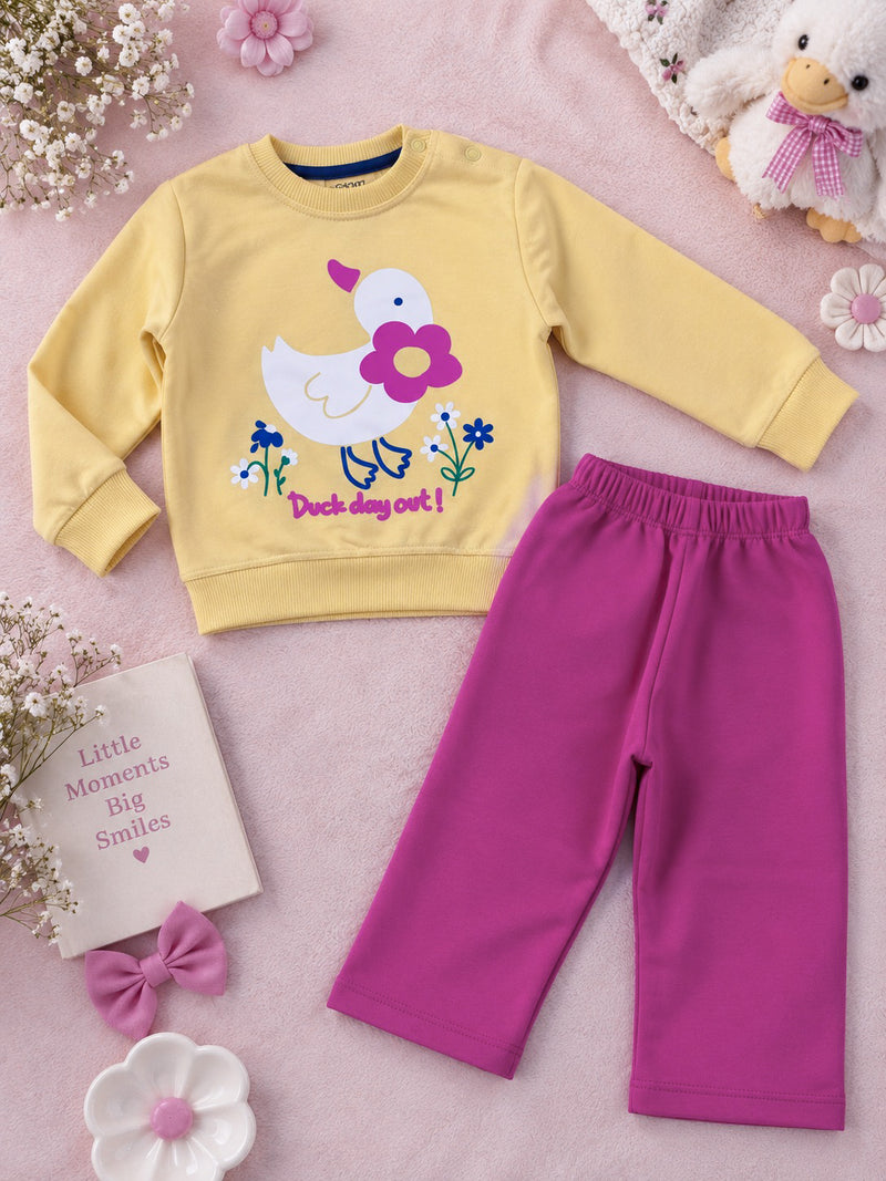 Duck Day Out Light Yellow Fleece Sweatshirt & Trouser Infant