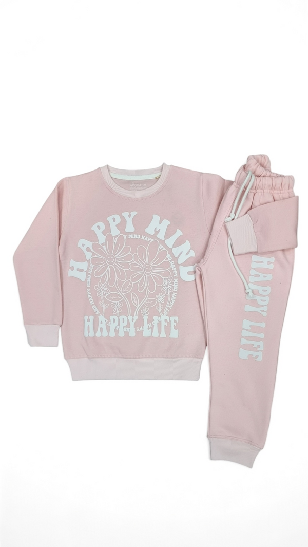 Happy Life Light Pink Fleece Sweatshirt & Trouser