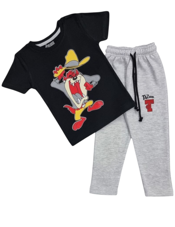 Taz Printed Black Tee & Grey Trouser