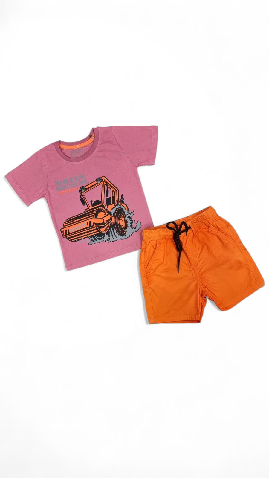 Wreck Machine Printed Tee & Orange Cotton Jeans shorts