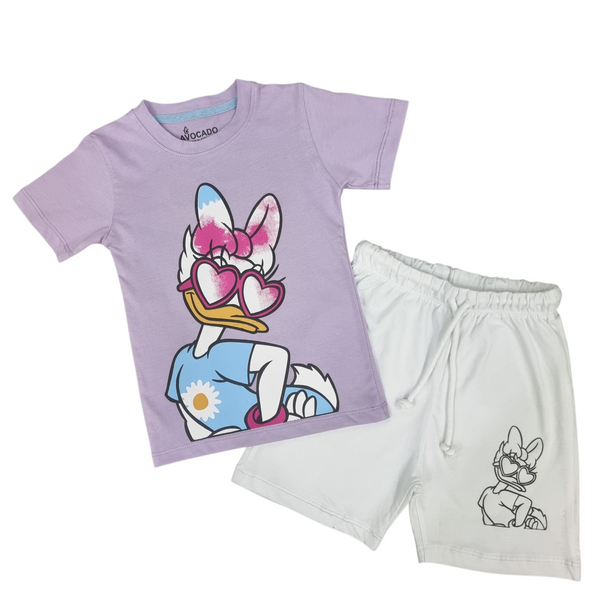 Daisy Duck Printed Purple Tee & White Short