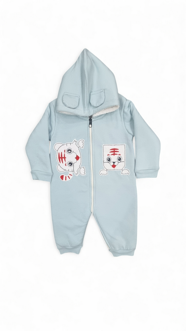 Tiny Tiger Hooded Fleece Sky Blue Warm Romper